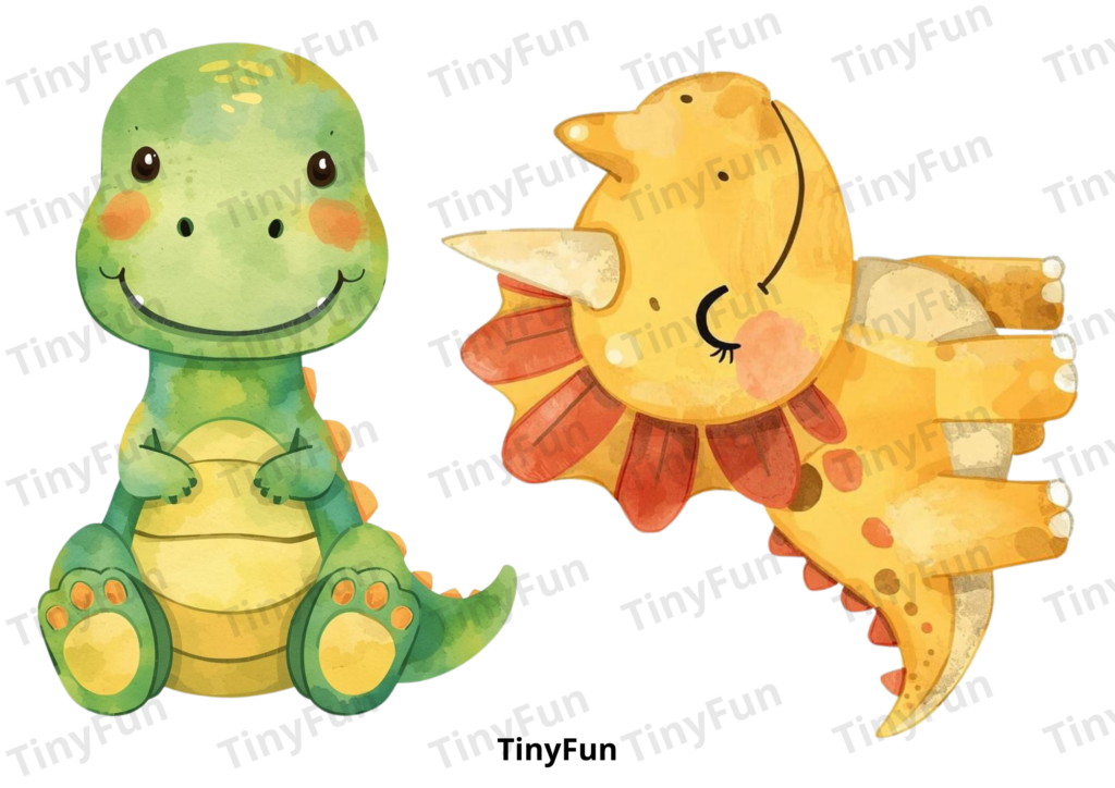 12 wesołych dinozaurów – kolorowe grafiki dla dziecitinyfuntinyfun
