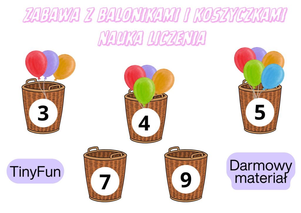 zabawa z balonikami i koszyczkami nauka liczenia